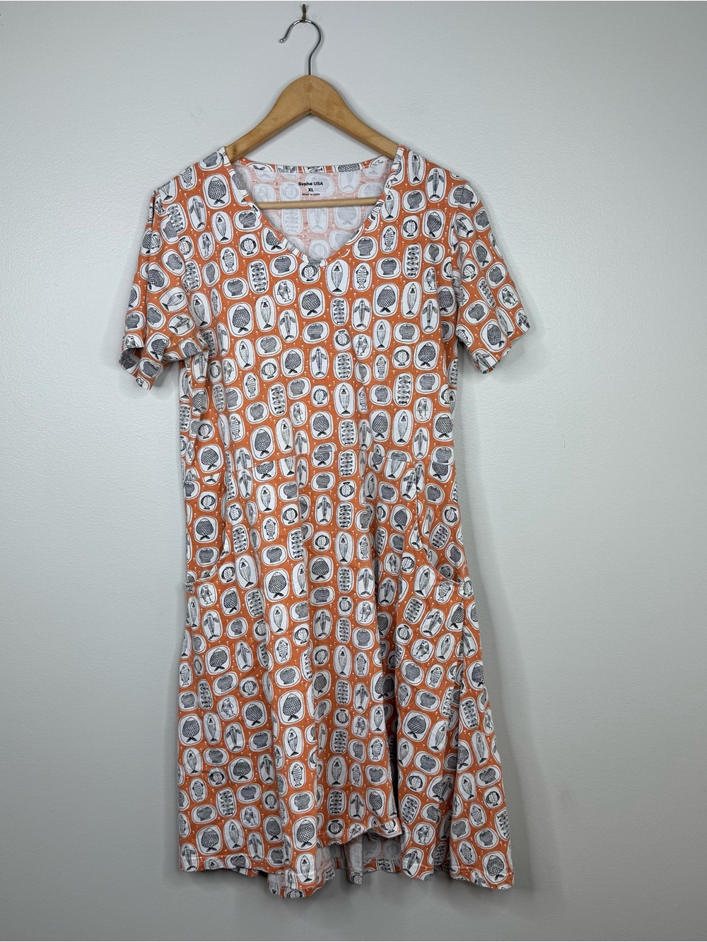 Svaha Novelty Fish Print Scoop Neck Dress Pockets XL